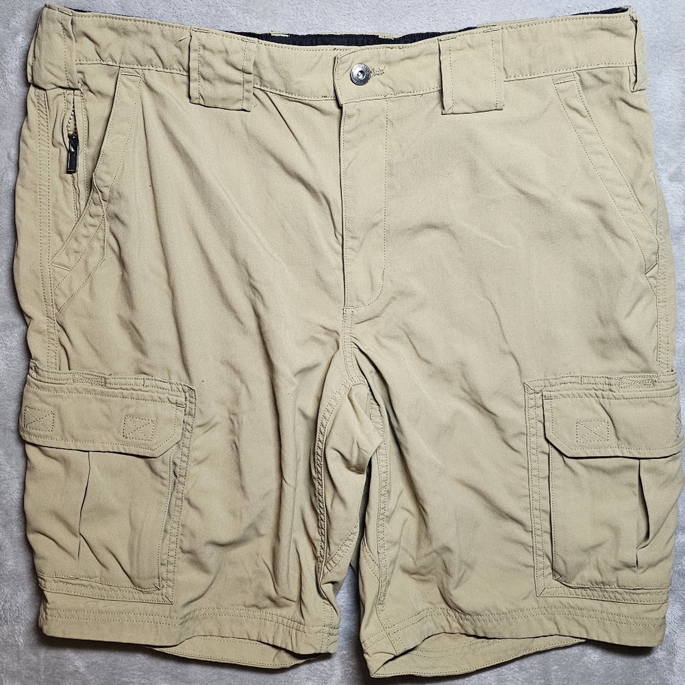 Duluth Trading Cargo Shorts‎ XL Relaxed Fit Dark Khaki Side Zipper Coin pocket
